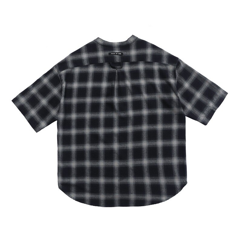 Season 6 Main Line Henry Collar Plaid Short Sleeve Shirt Loose Fit High Street Stripe Shirts For Man Clothes