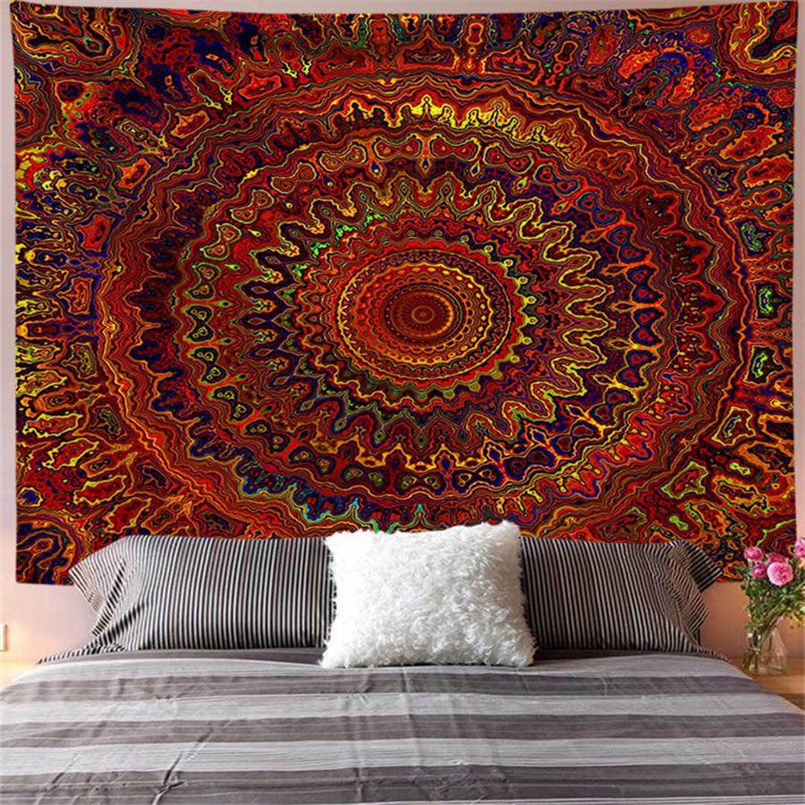Indisk mandala väggbonad gobeläng boho väggduk gobelänger dekor psykedelisk hippie bohem väggmatta sovrumsdekoration