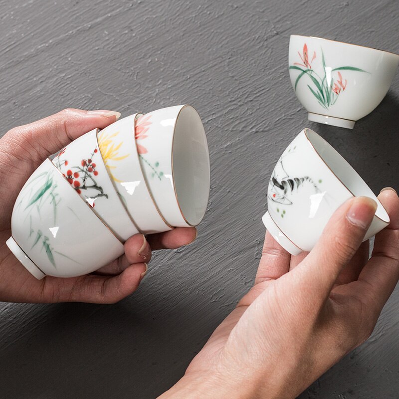 Chinese Style Ceramic Hand Painted Gaiwan Handmade Tea Bowl Set Tea Tureen Teacup Household Teaware Accessories Drinkware