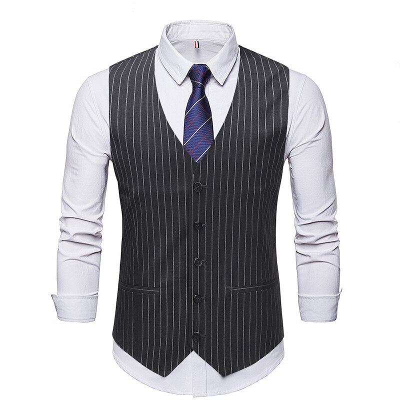 Stribede veste herre jakkesæt vest klassisk sort grå business vest vest herre britisk blazer til mænd ærmeløs