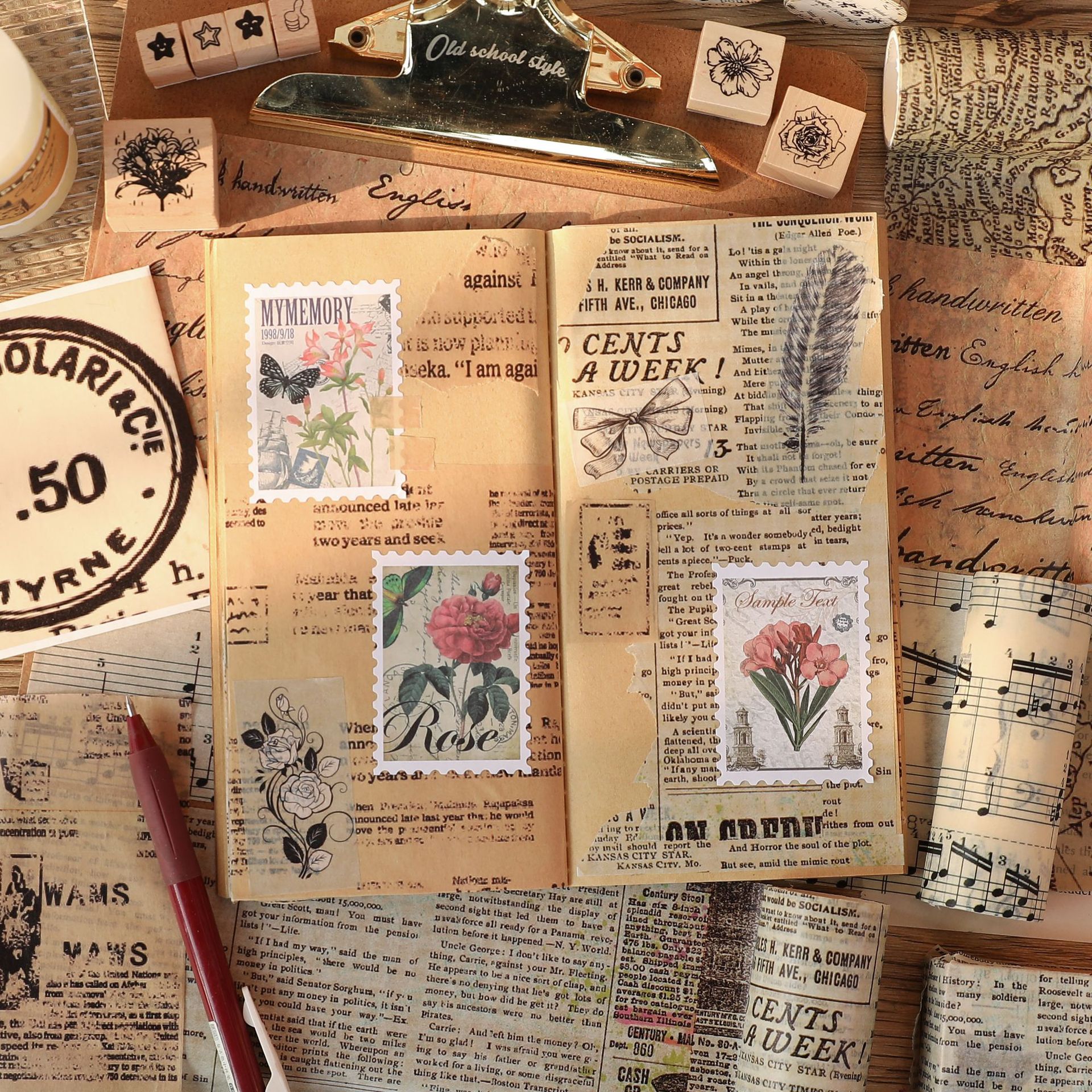 Cinta adhesiva para escribir a mano, mapa Vintage, periódico, cinta adhesiva decorativa, Diy, Scrapbooking, etiqueta adhesiva, papelería