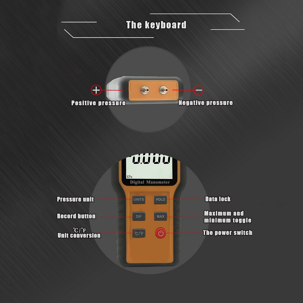 Digital Manometer Luft Manometer Handheld Digital Differential Natürliche Gas Druck Meter HVAC Gas Druck Tester