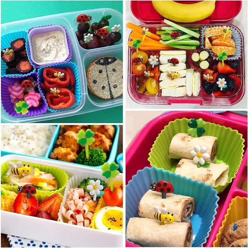 Accesorios para fiambrera Bento, selecciones de frutas y alimentos, tazas de silicona, divisores de fiambrera y bandas de silicona multiusos, estuche para salsa