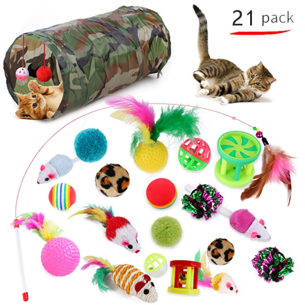 Kitten Set 21 PCS Cat Kitten Toys Set, Collapsible Cat Tunnel... โ Grandado