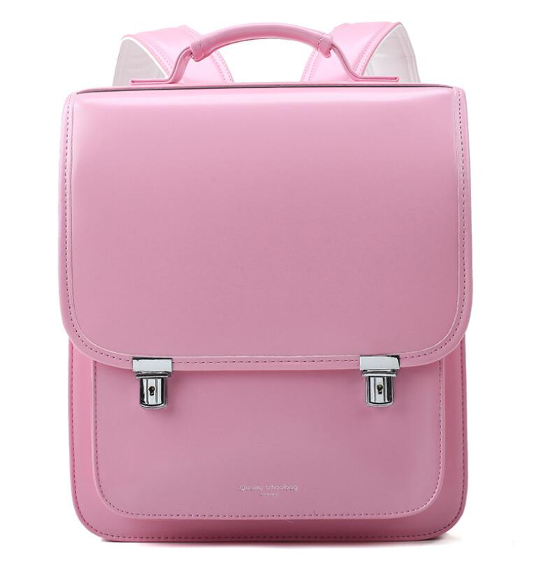 Japan skole ryggsekk for jenter barn ortopedisk ryggsekk bokvesker barn pu japan skole rygg studenter ryggsekk bag for barn: Rosa