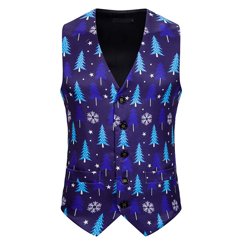 Christamas Vest Men Blue Xmas Tree 3D Printed Mens Waistcoat Vest Slim Fit Men Vests Stage Prom Cosplay Perfermence Costume XXL: European XL