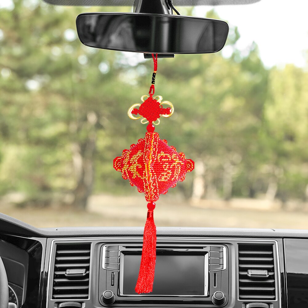 Stamped DIY Lotus Flower Love Heart Chinese Knot Craft Beaded Cross Stitch Car Hanging Printed Embroidery Tassel Kit Pendant