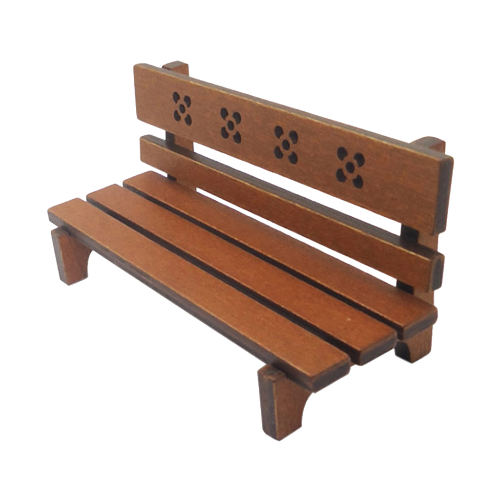1/12 Mini Dollhouse Park Bench Model Furniture Accessories Outdoor Toy Brown