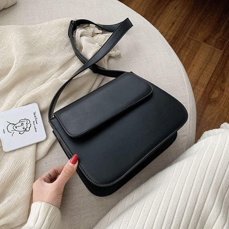 Moyen femmes sac bonne en cuir PU sacs à bandoulière pour les femmes minimaliste femme luxe sac à bandoulière Bolsa Feminina: Black