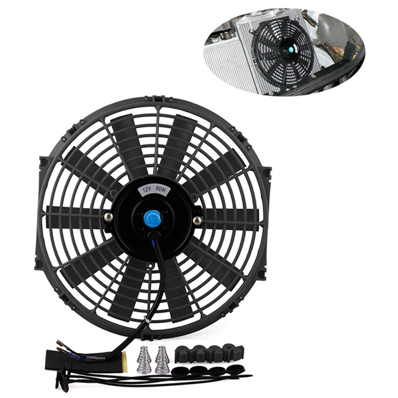 Universal 12 inch Car Water Oil Cooler Dc12V 90W Pull/Push Bend Black Blade Electric Cooling Radiator Fan For Car Kart Buggy