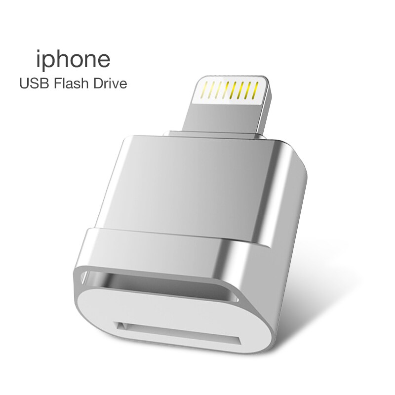 Mini Usb Flash Drive pendrive For iPhone 6/6s/6Plus/7/7Plus/8/X Usb/Otg/Lightning 2 in 1 Pen Drive For iOS adapter card reader: Other / Silver