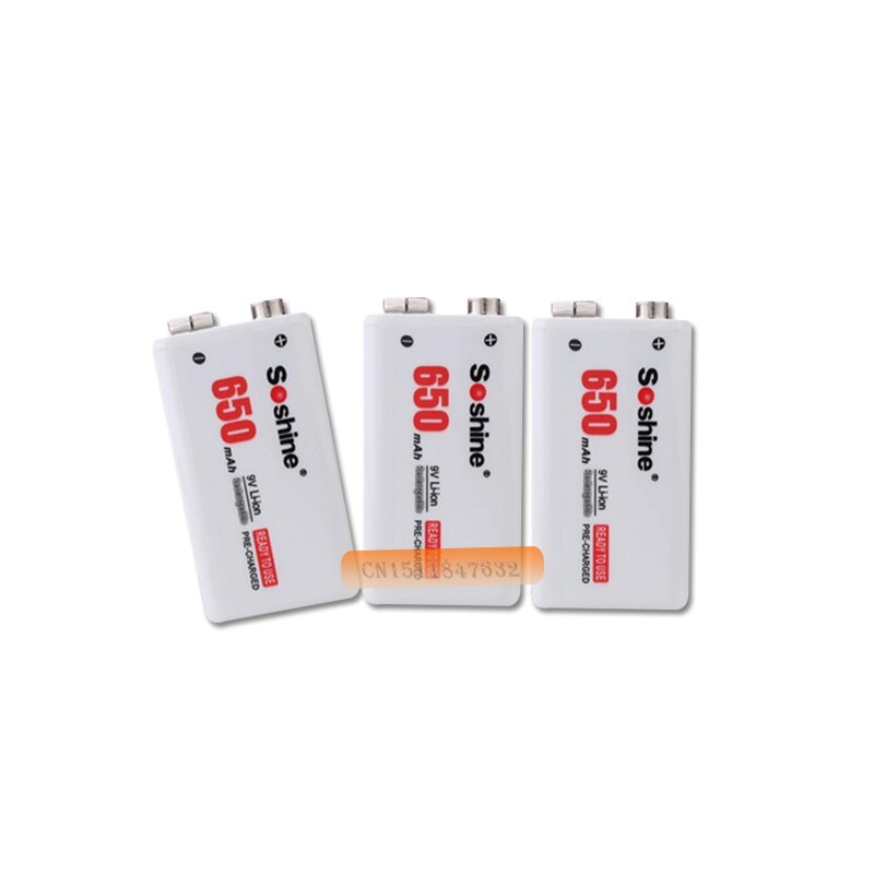 Soshine 2 Pc 650 Mah 9V 6F22 Li-Ion Lithium Oplaadbare Batterij Voor Elektronische Rook Gitaar