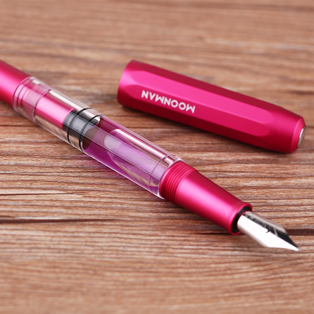 Pluma fuente de Metal Moonman T1 Piston de gran capacidad, pluma de tinta F Nib, caja Original