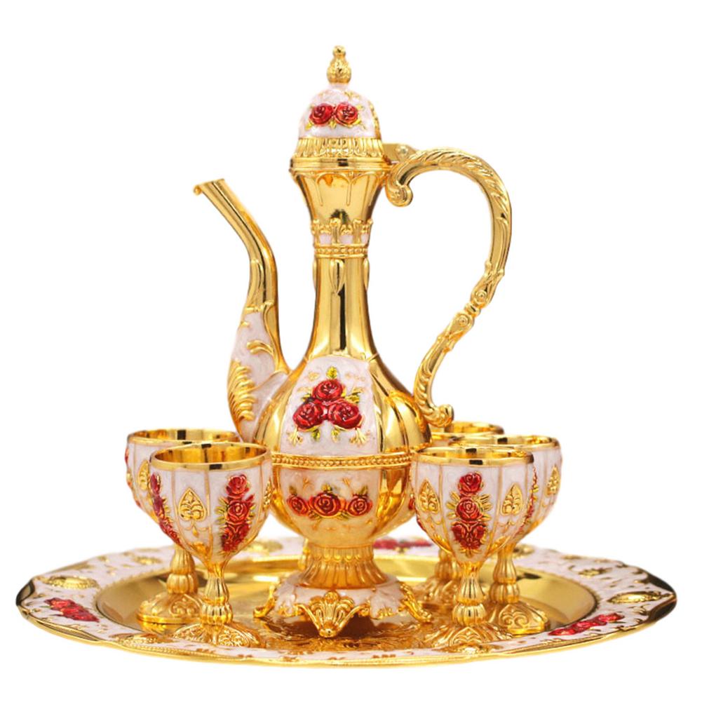Juego de decantador de vino Retro Palace con tazas y bandeja de servicio, conjunto de , decoración para el hogar, 1 plato + 1 olla + 6 tazas: B