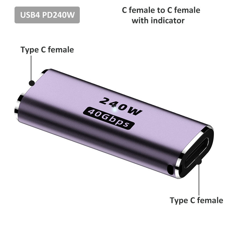 NNBILI 240W 40Gbps USB4.0 C żeński na żeński Adapter Łącznik TypeC 4.0 Złącze żeńskie Przedłużacz Wskaźnik LED Obsługuje 8K Audio: Default Title