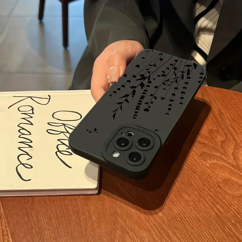 Funda de teléfono con gráfico de estilo negro Art Flower para iPhone 16 15 14 Pro Max 7 8 Plus fundas para iPhone 11 13 12 16E XR X XS funda suave