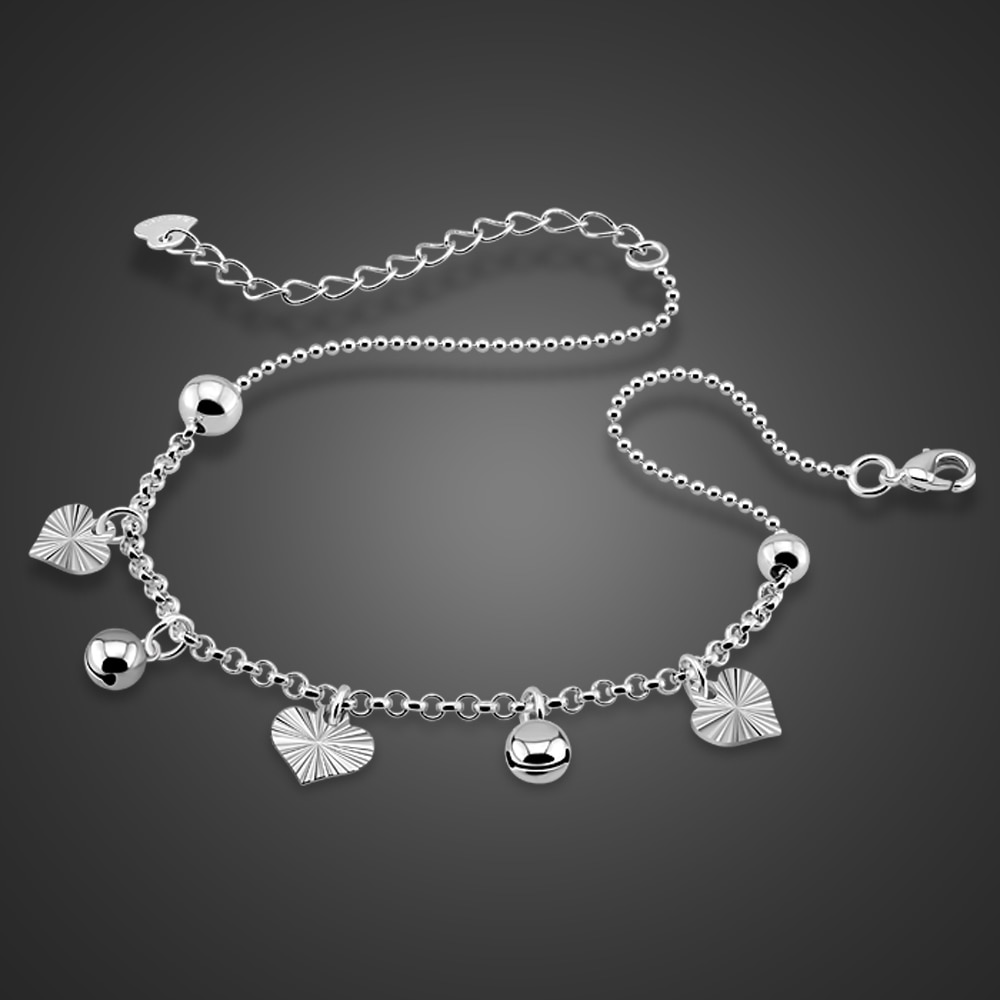 100% 925 Sterling Zilver Eenvoudige Hart Vrouwen Enkelbanden Barefoot Haak Sandalen Voet Sieraden Been Op Voet Armbanden