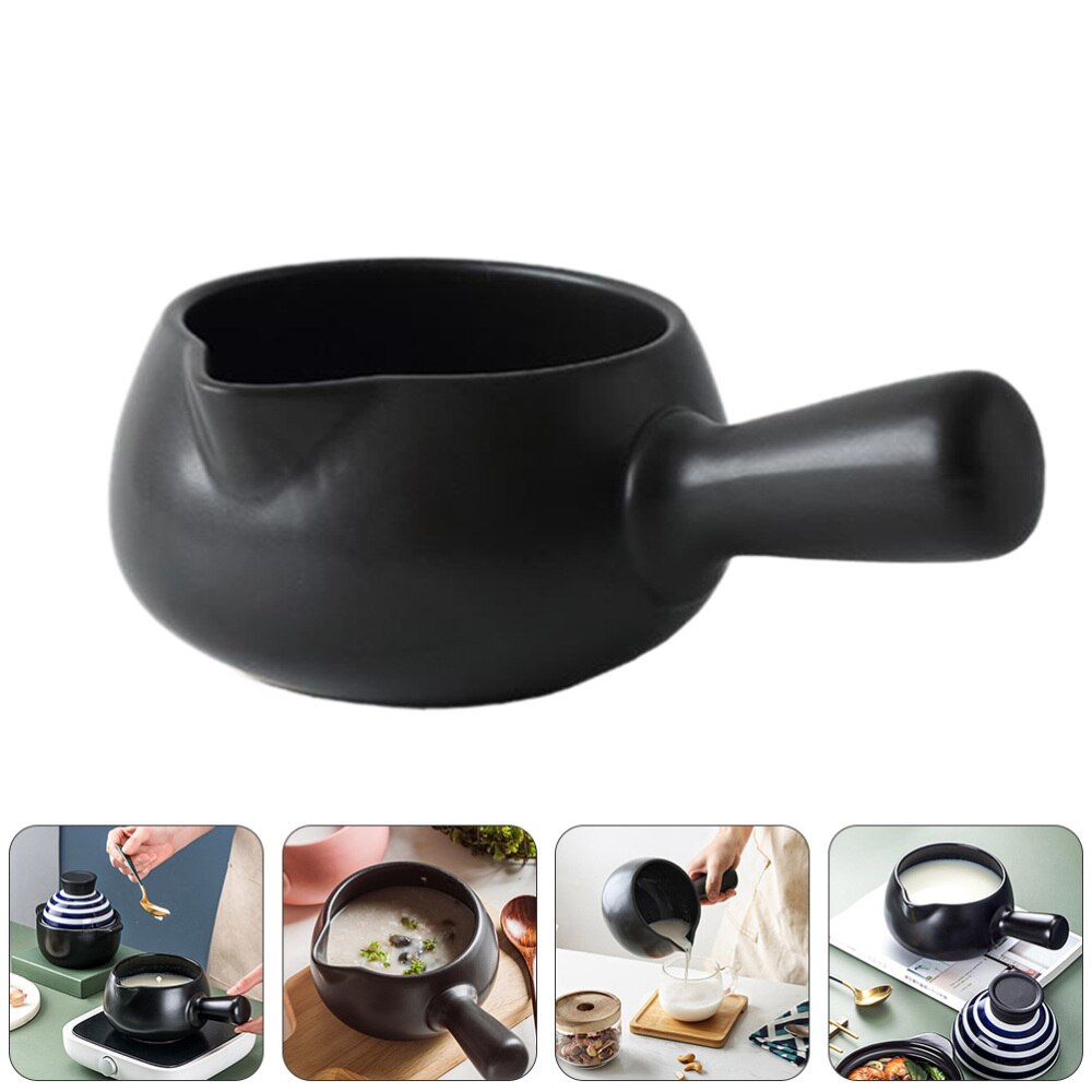 1Pc Practical Pot Ceramic Saucepan Baby Food Cooking Pot Home Cookware (Black)