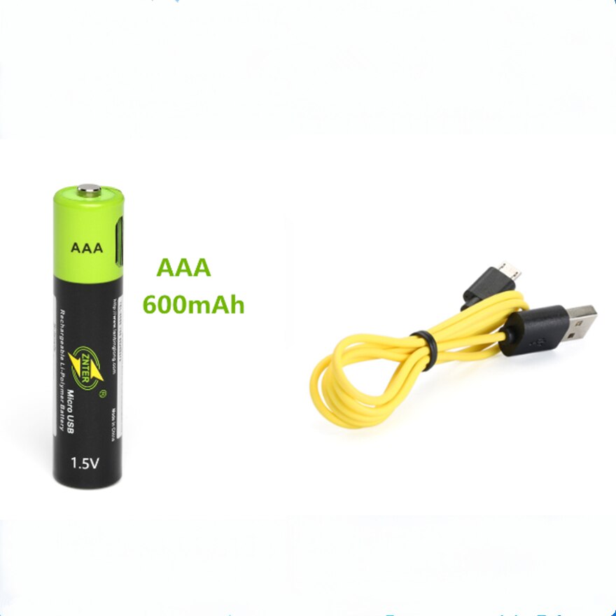 Znter 1.5v aaa-akkus, 600 mah, usb-wiederaufladbarer lithium-polymer-akku, schnellladung über micro-usb-kabel: A