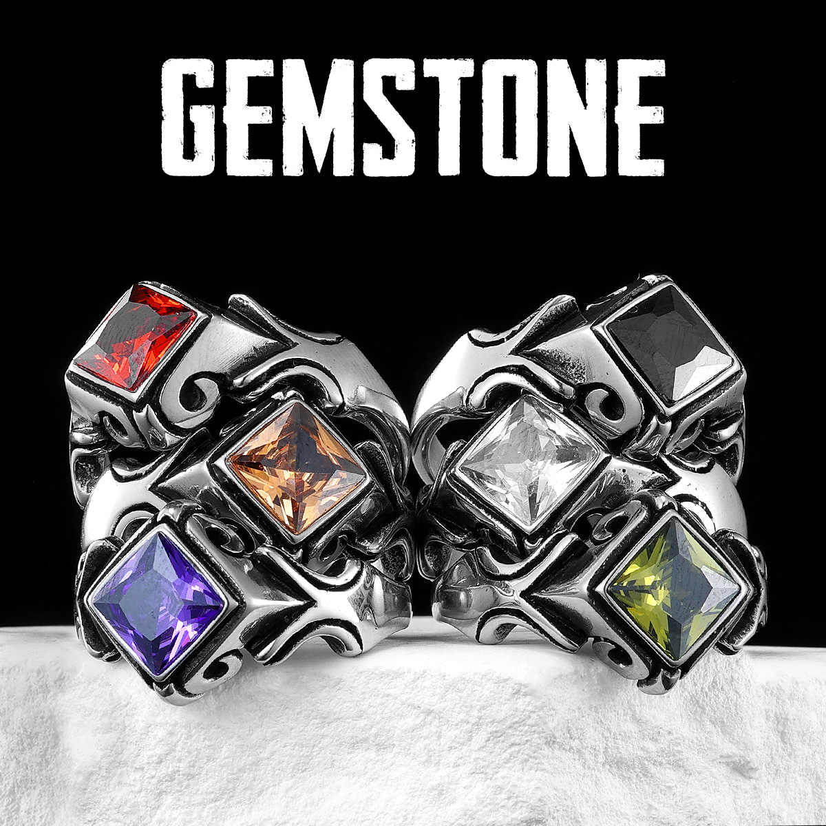 Bagues en acier inoxydable avec pierres précieuses multi-documents pour hommes et femmes, bijoux uniques, luxe, punk, accessoires, , ,