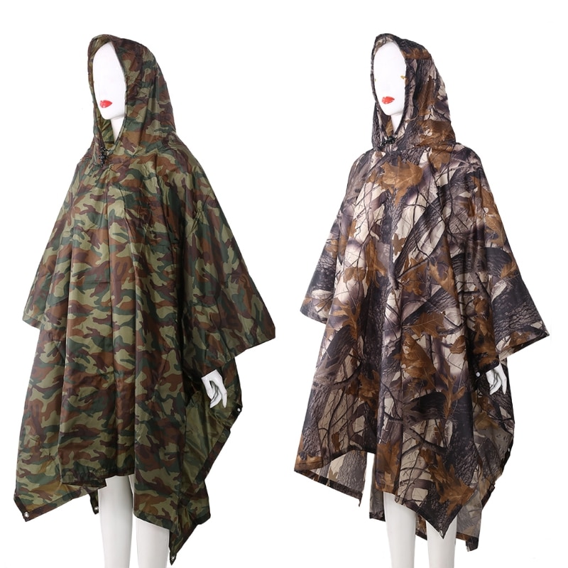 3in1 Outdoor Camping Backpack Rain Cover Poncho Coat Camouflage Tent Awning Mat