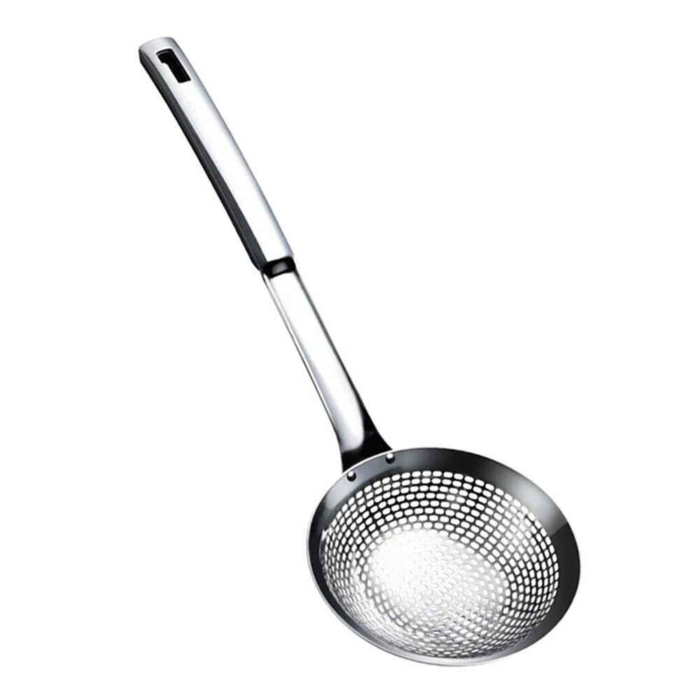 Rustfrit stål dørslag scoop gryde hulske mad serveringsske til nudler dumplings (lille størrelse)