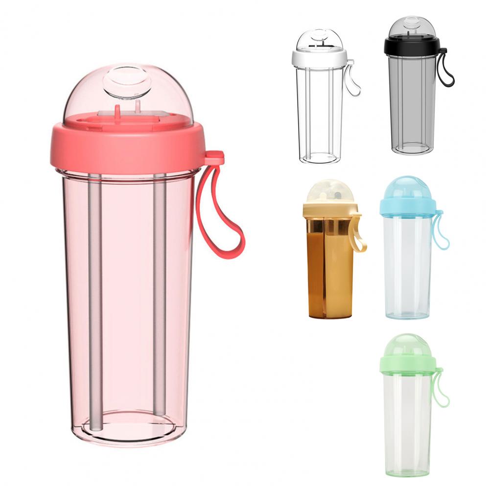 420/600ml Portable Dual Straw Separate Drink Water Beverage Bottle Couples