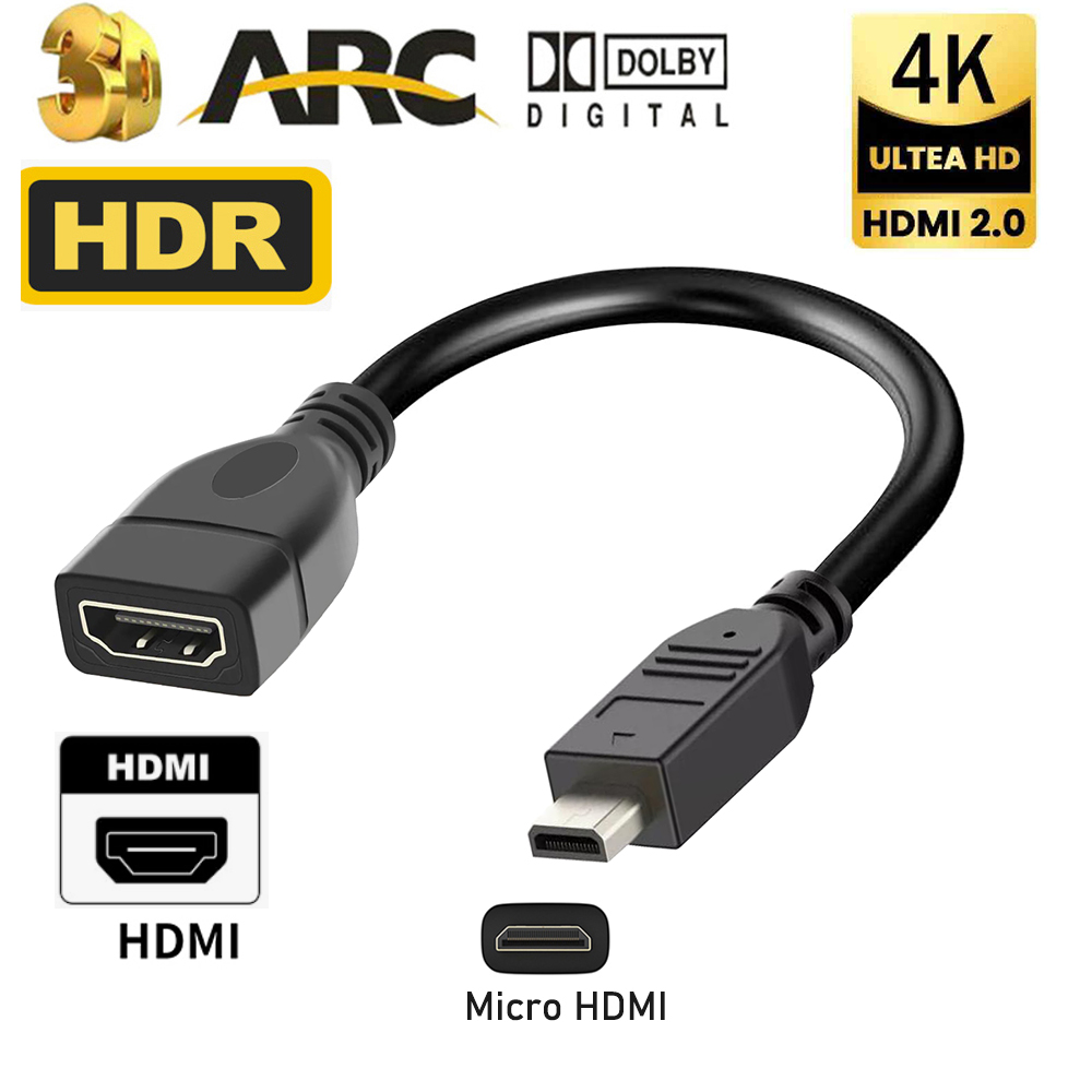 Cable Micro HDMI 4K 60Hz Cable adaptador Micro HDMI a HDMI hembra para cámara Raspberry Pi 5/Pi 4/GoPro Hero 7 6/Sony A6000 HDTV