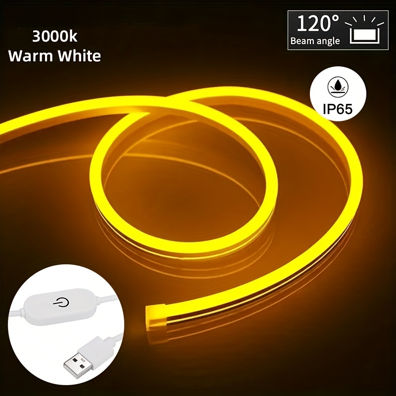 Tira de luces LED con Sensor táctil, letrero de neón de 5V, lámpara de neón impermeable regulable por USB, cinta Flexible de silicona, retroiluminación de dormitorio, decoración DIY: Color blanco cálido / 4 m