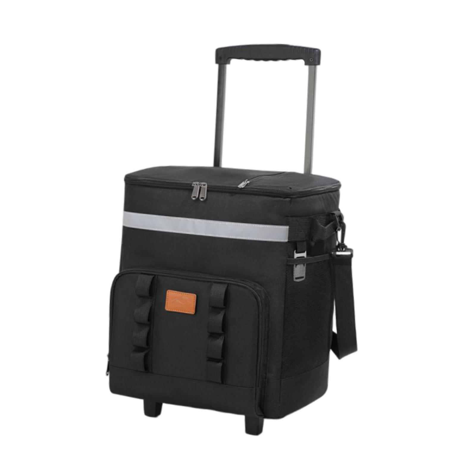 35l isolerede rullende køletasker med hjul, bærbar isboks til picnic, strand, camping, familieudflugter, rejser, hold dig kølig: Sort
