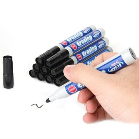 Rotulador de fieltro para oficina, rotulador negro borrable, 10 unidades