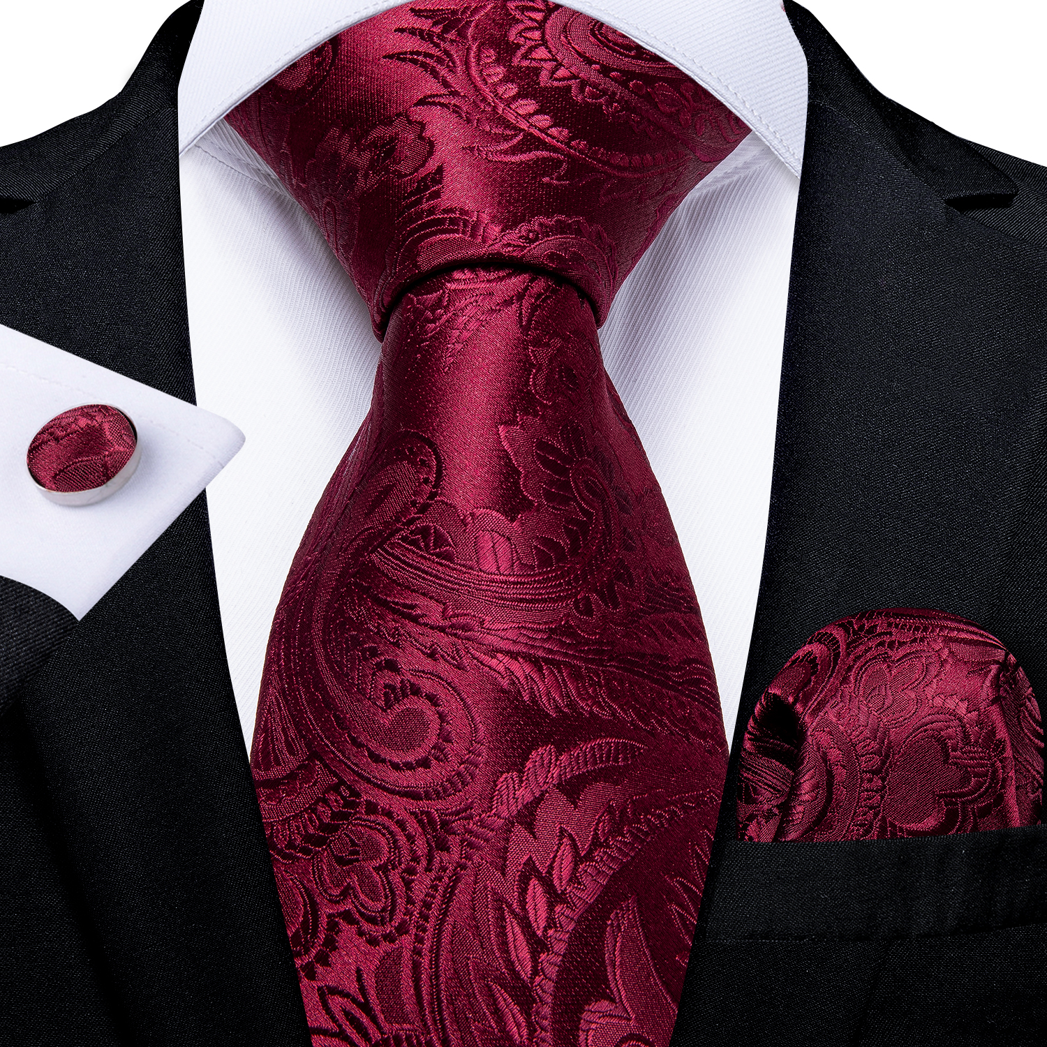 Corbatas de poliéster de Cachemira roja para hombre, 5 uds., con lazo de Metal de Color dorado, pañuelo, gemelos, boda de lujo, graduación, corbata de 8cm