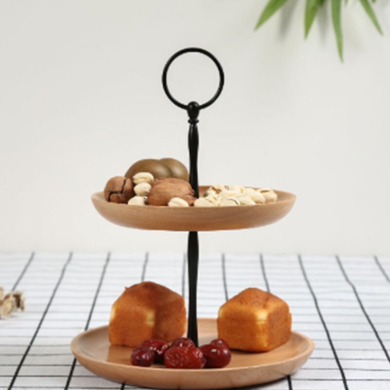 Double-Layer Solid Wood Cake Tray Living Room Fruit Snack Tray Snack Tray Tapas 2-Tier Tapas Serving Set