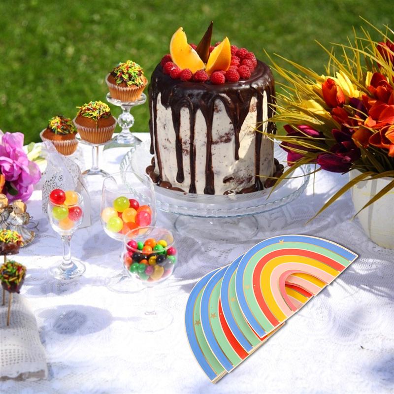 12Pcs Chic Rainbow Shaped Party Plates Disposable Paper Plates Banquet Party Dinners Parties Decorations Party Supplies