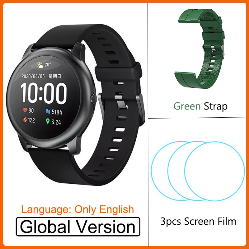 Xiaomi Haylou Solar LS05 Smart Watch Sport Metal Heart Rate Sleep Monitor IP68 Waterproof iOS Android Global Version for Youpin: Add Green Strap