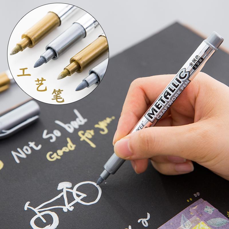 2pcs/lot DIY Metallic Waterproof Permanent Paint Marker Pens Gold And Silver For Drawing Students Supplies Marker Craftwork Pen