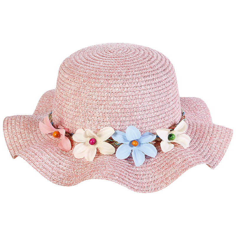 ¡Novedad de ! sombrero de paja para bebé de verano, sombreros transpirables con flores para niños, gorros para niños y niñas, gorra de volantes a los lados Floral de princesa: pink