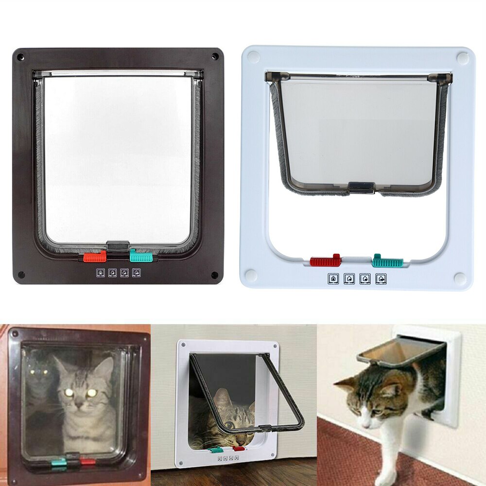Dog Cat Pet Flap Door with 4 Way Lock Window Safety Flap Gates Anti Escape Safety Gate Cat Flap Door for Small Pet Cats Dogs