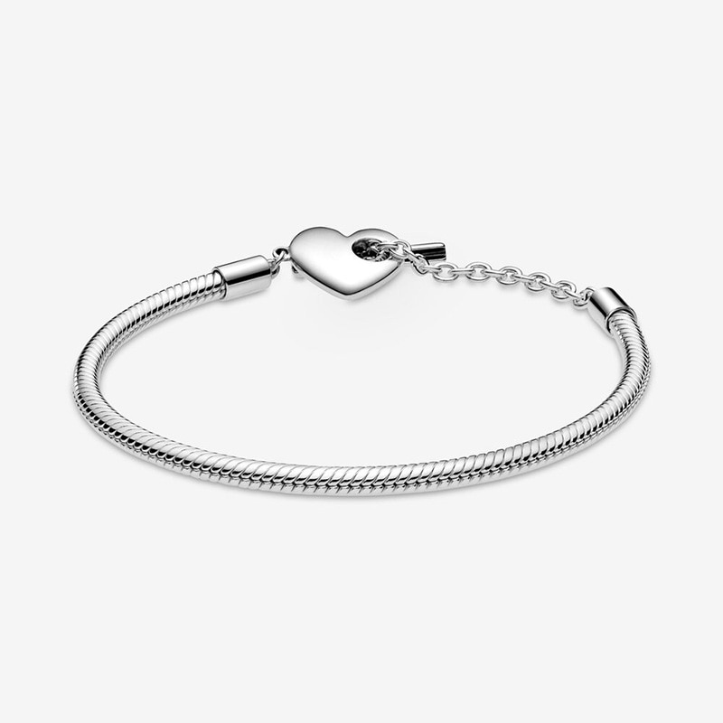 925 Sterling Zilveren Armband Hart T-Bar Snake Ketting Fonkelende Blauwe Schijf Sluiting Snake Chain Armband Vrouwen sieraden