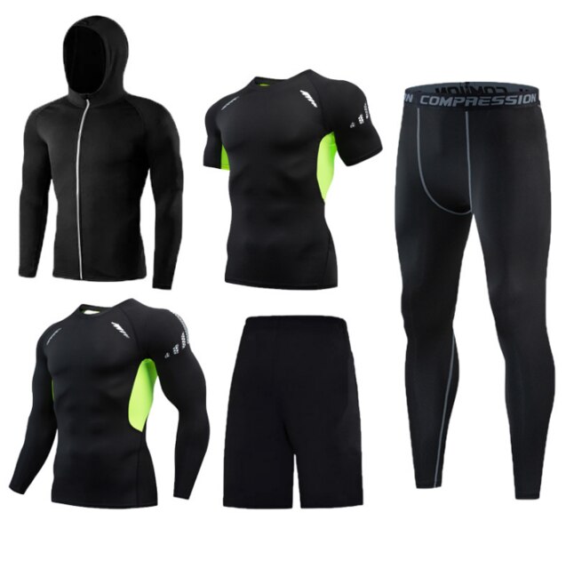 5 pièces/ensembles hommes vêtements de sport homme rashguard costume homme kit mma compression vêtements pour hommes à manches longues t-shirt + entraînement l: 1 / M