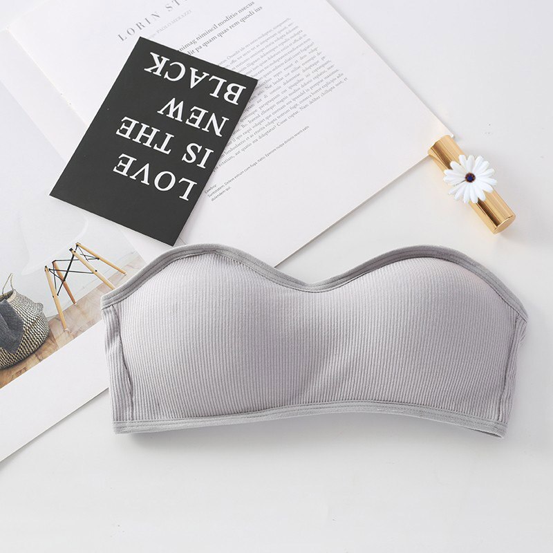 Women Push Up Padded Seamless Underwear Cotton Tube Tops Back Closure Strapless Bra Top: Gray