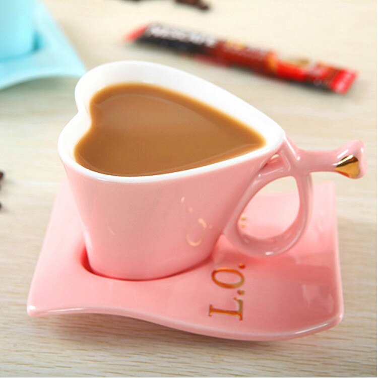 Älskar keramik kaffekopp och fat hjärta kopp kopp hjärtformad mugg afternoon tea cup julmuggar: Rosa