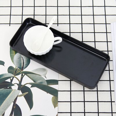 Plateau rectangulaire en plastique | Petit plateau rectangulaire, plateau à thé en plastique, salon tasse d'eau domestique, assiette marmite créative personnalité nordique, assiette étroite: Black