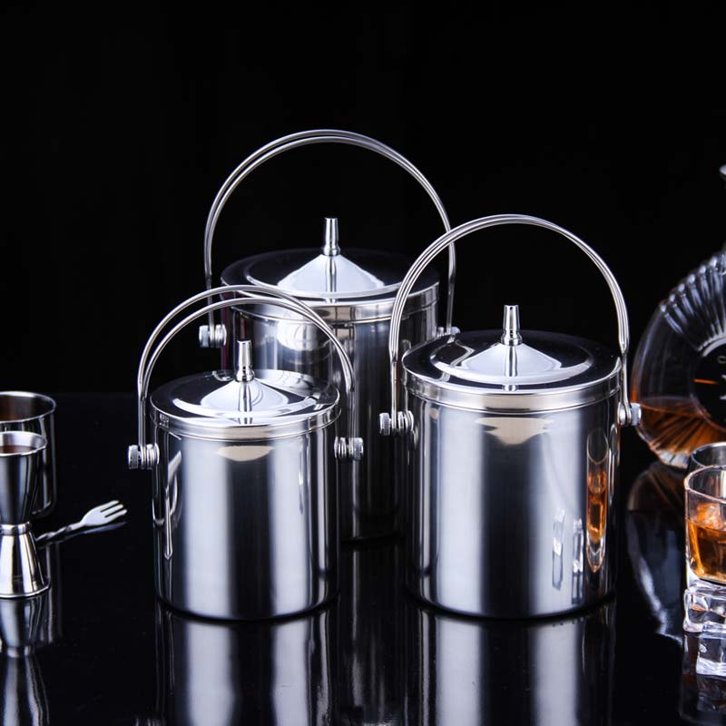 Stainless Steel Double Walled Ice Bucket Barware Serveware for Parties Events Gatherings With Tong