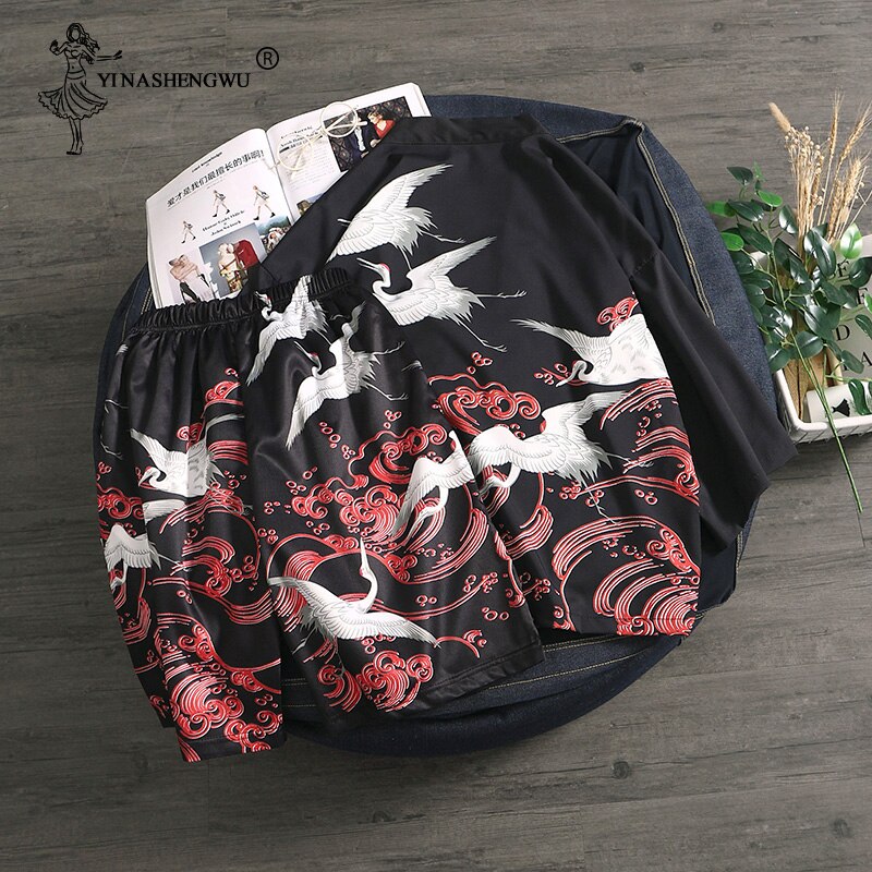 Kimonos Femme Kimono Cardigan Men Yukata Women Men Japanese Kimono Traditional Top and Pants Sets Summer Beach Thin Casual Shirt