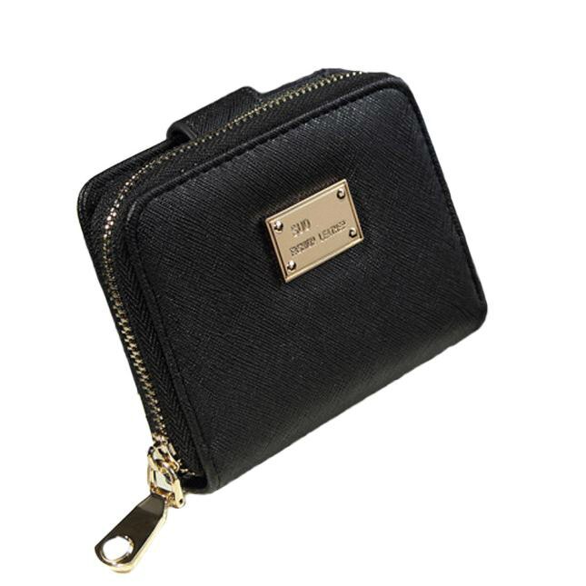Del raccoglitore Della Signora Delle Donne Della Borsa Del Raccoglitore Della Frizione Breve Piccolo Supporto di Carta del Sacchetto verde nero rosa DELL'UNITÀ di elaborazione In Pelle con zip portafogli billetera mujer: Black