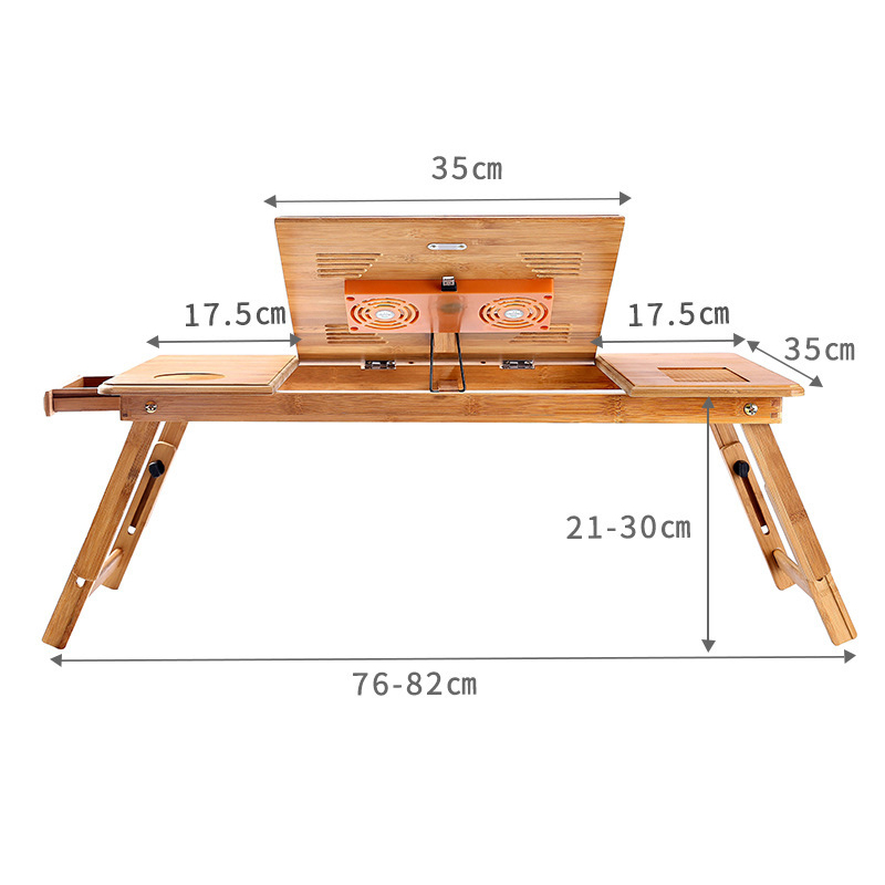 Verstelbare Bamboe Laptop Bureau Slaapzaal Laptop Stand Met Fan Vouwen Bed Laptop Bureau Boek Lezen Kantoor Notebook Stand Desk: with fan