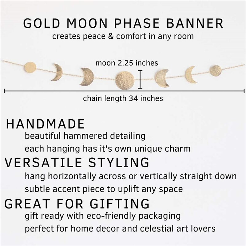 Decoración colgante con adornos de estrella del sol Luna de metal Cabecera de dormitorio