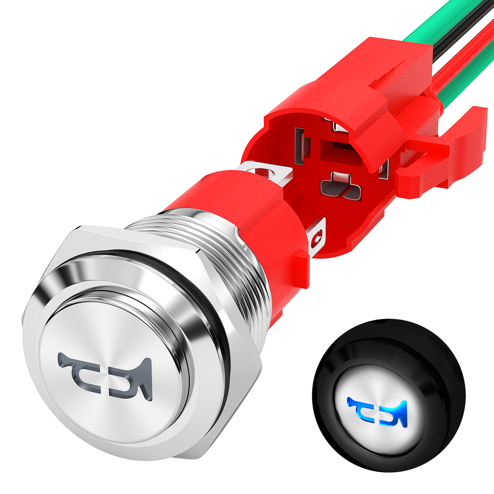 DaierTek Claxon 12V 20A Zware 16MM Metalen Claxon Luidspreker Blauwe LED Rvs Momentary Drukknop