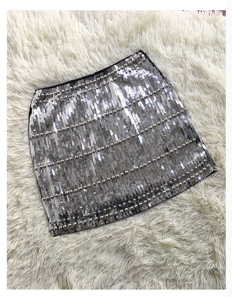 Skinnende paljetter skjørt kvinner elegant bodycon ensfarget miniskjørt sexy fest klubbklær kvinnelig streetwear hipster  y2k skjørt: L / Blå